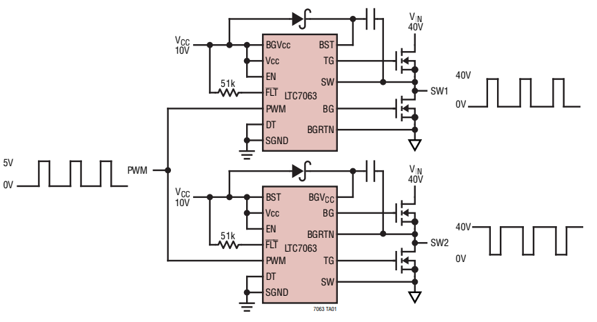 应用电路图 - Analog Devices Inc. LTC7063半桥驱动器